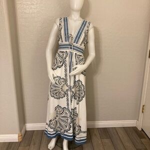 Christian Lacroix White and Blue Maxi Dress